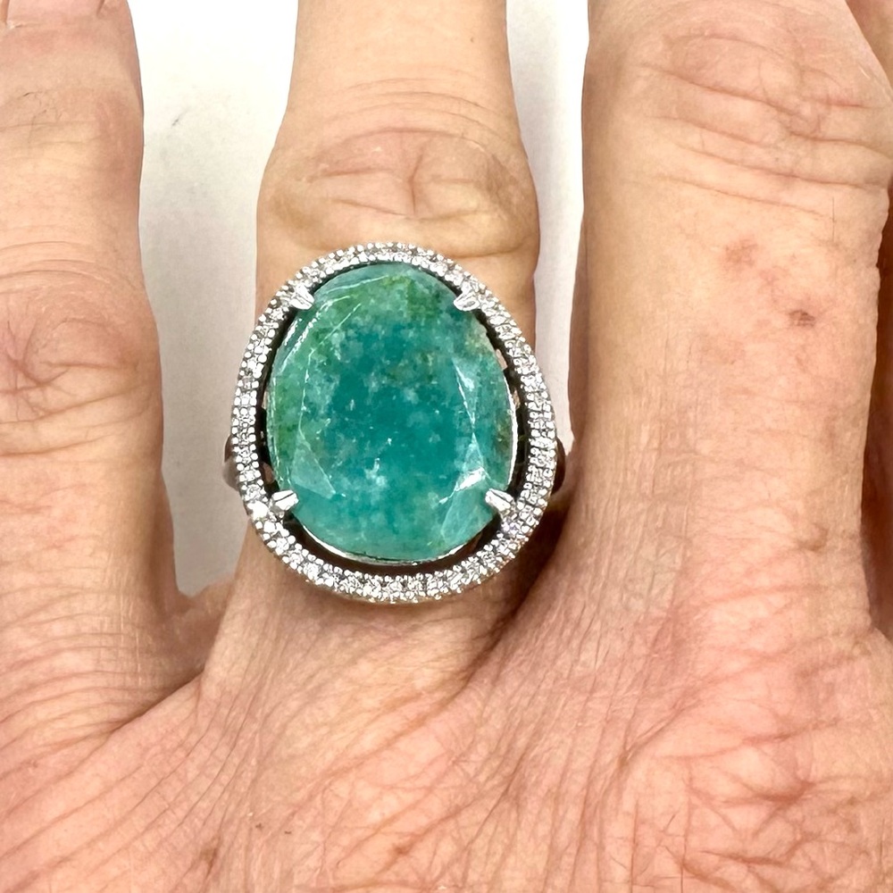 SERAFINA Sterling Silver Natural Diamond & Amazonite Ring Sz 7 NWOT - Picture 6 of 10